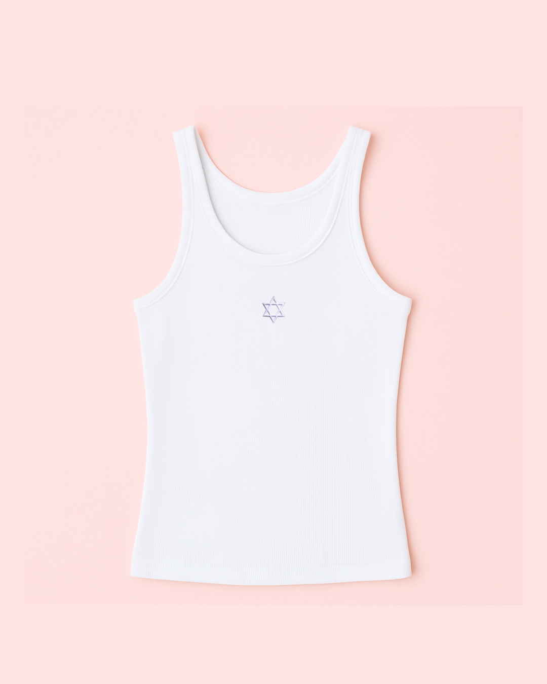 White Star of David Embroidery Ribbed Tank Top