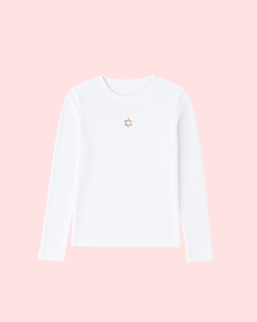 Yellow Gold Star of David Embroidery Ribbed Long Sleeve