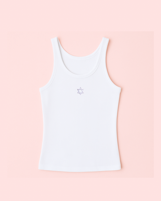 White Star of David Embroidery Ribbed Tank Top