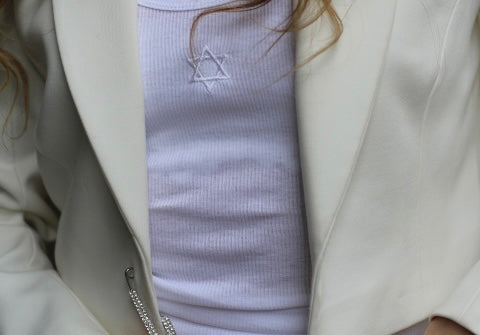 White Star of David Embrodiery Ribbed Long Sleeve