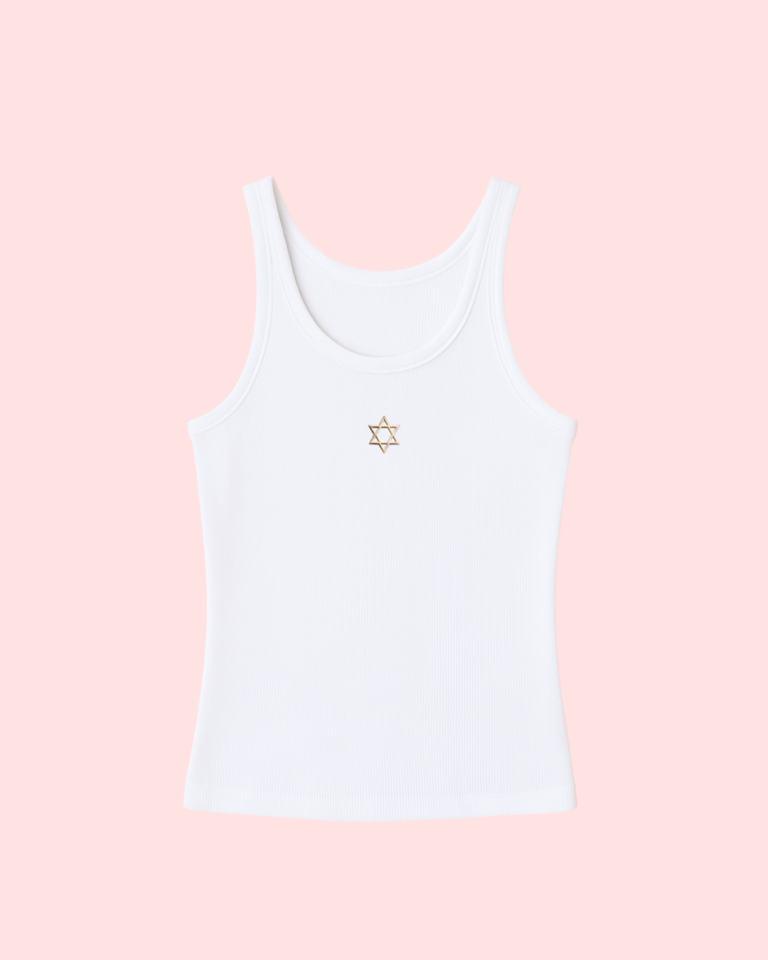 Yellow Gold Star of David Embrodiery Ribbed Tank Top